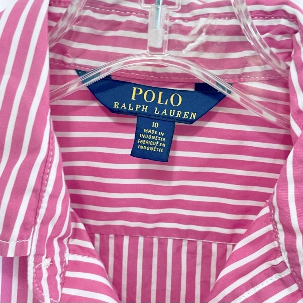 Polo Ralph Lauren Girls Pink Striped Shirt Dress Size 10 Preppy Cotton - Picture 5 of 10